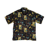 Vintage 90s 100% silk black beige floral art pattern shirt size M by Firethorne